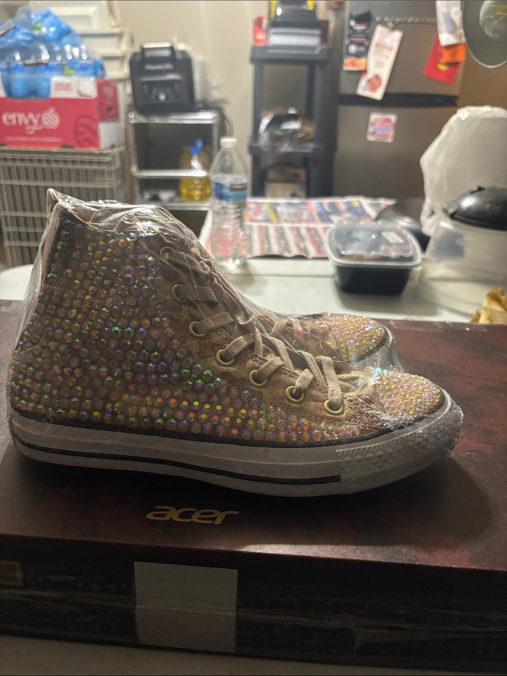 Sparkle High-Top Women's Sneakers in Iridescent Crystal and gold camo
